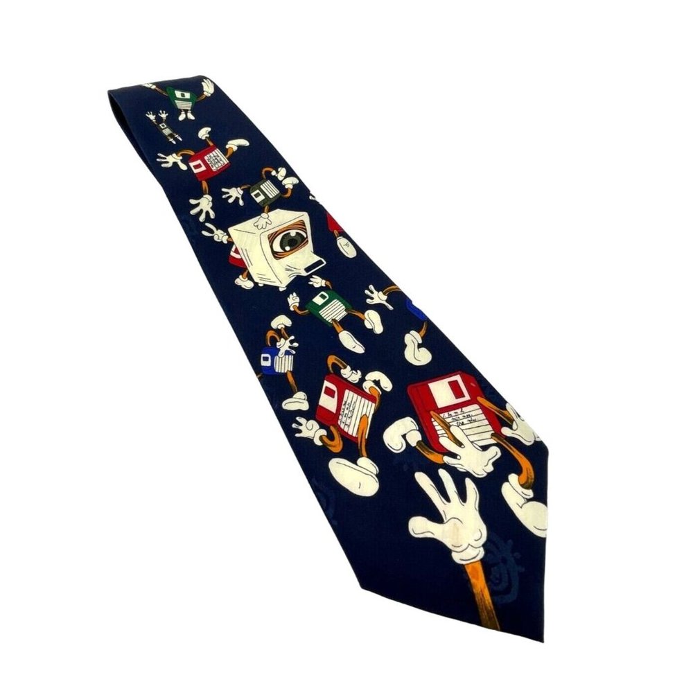 NB Silk Trade Cartoon Floppy Disc Character Tech Techy Geek Necktie Neck Tie 57"